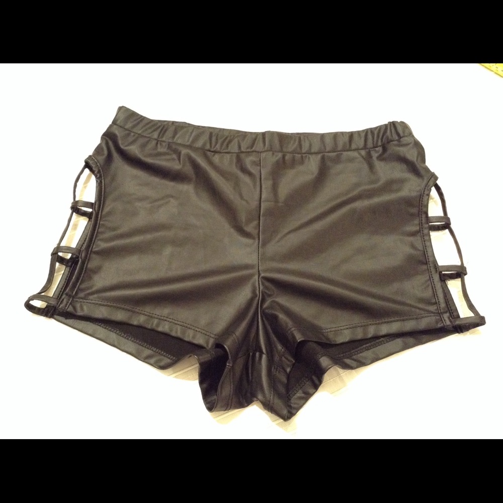 Black Vinyl Cut Out Shorts
